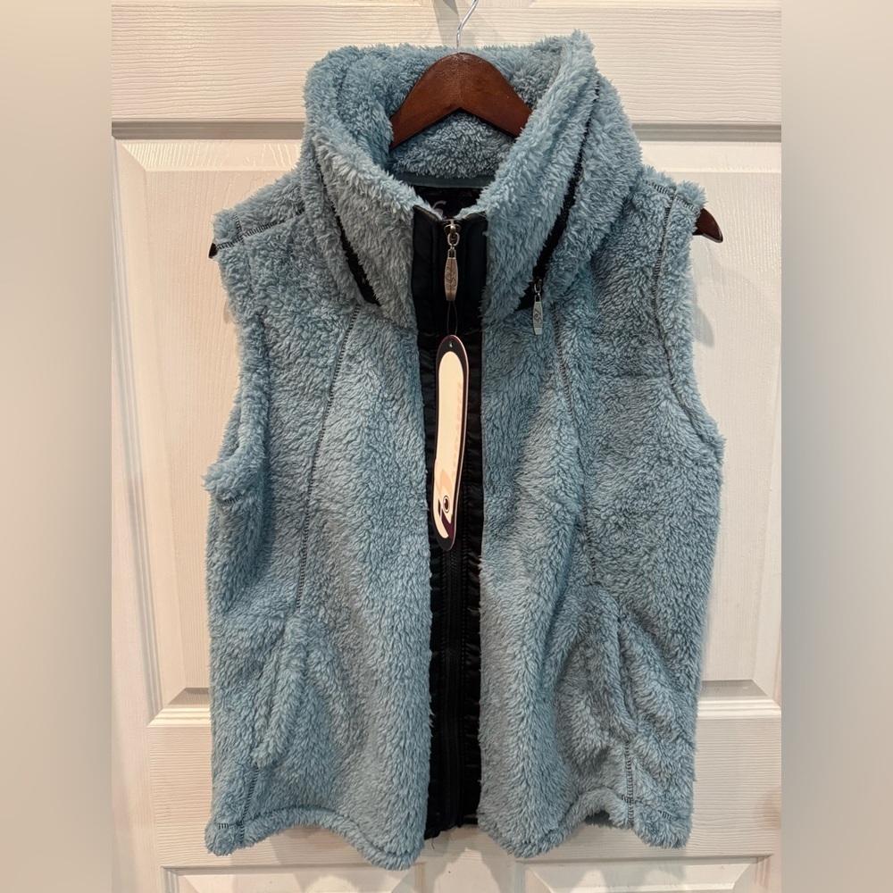 i 5 Apparel Women's High Pile Fleece Vest With Hood Size XL Blue NWT
